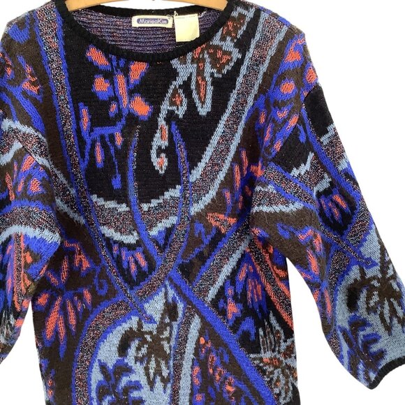 Mariea Kim Women's Small Multi Metallic Abstract Knit Crewneck Sweater 80s Mom - Picture 3 of 4